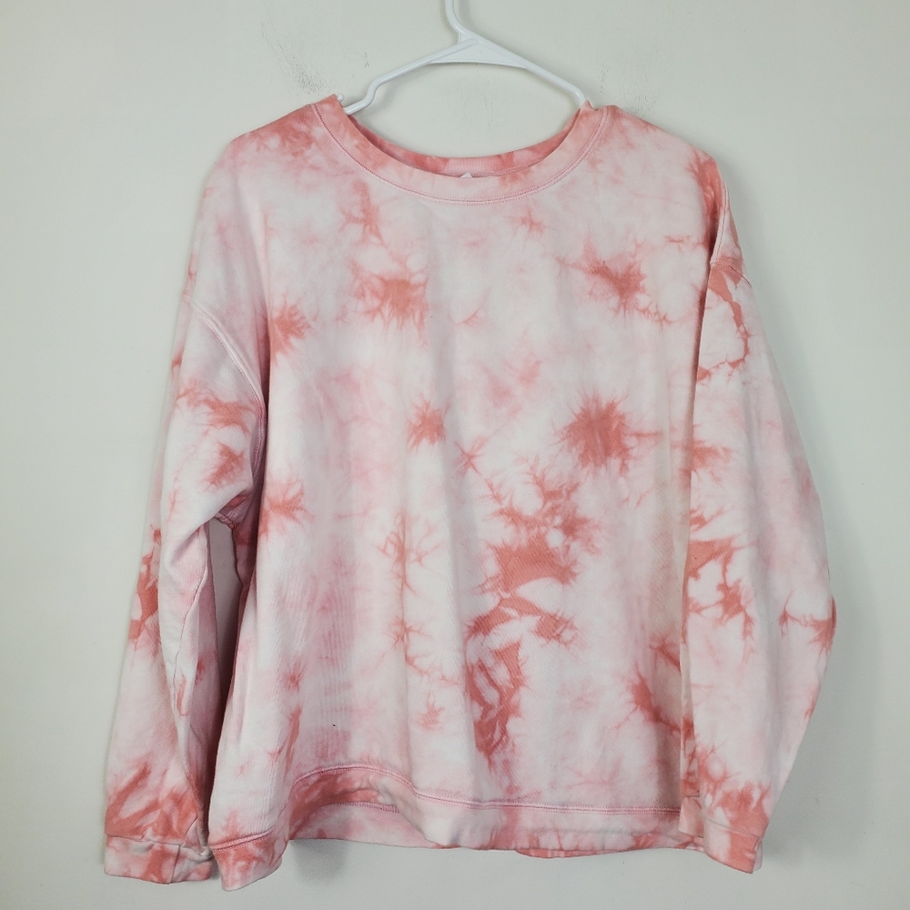 Pink Tie Dye Sweatshirt Womens Size L Crew Neck Boxy Fit Sweatshirt Minimal